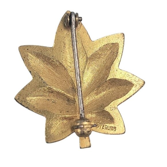 US Army Sterling Silver Oak Shaped Rank Pin Gold Plated over 925 Vintage - Picture 4 of 8